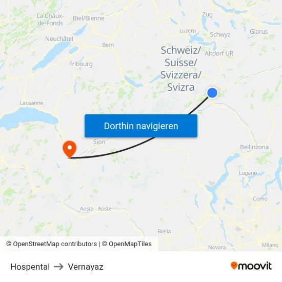 Hospental to Vernayaz map