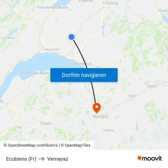 Ecublens (Fr) to Vernayaz map