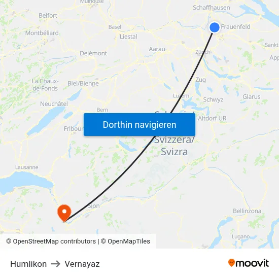 Humlikon to Vernayaz map