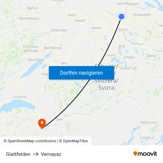Glattfelden to Vernayaz map