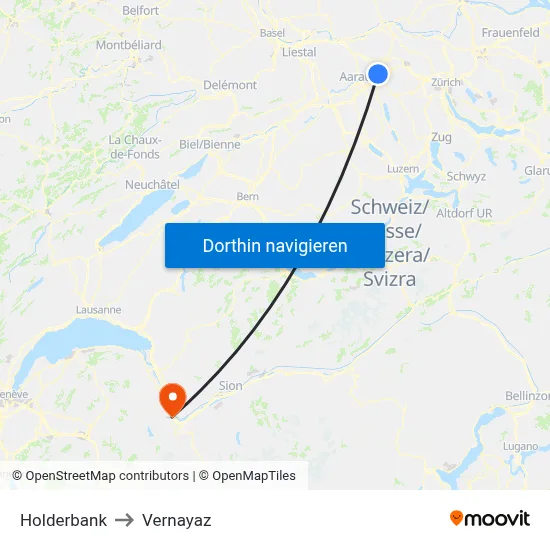 Holderbank to Vernayaz map