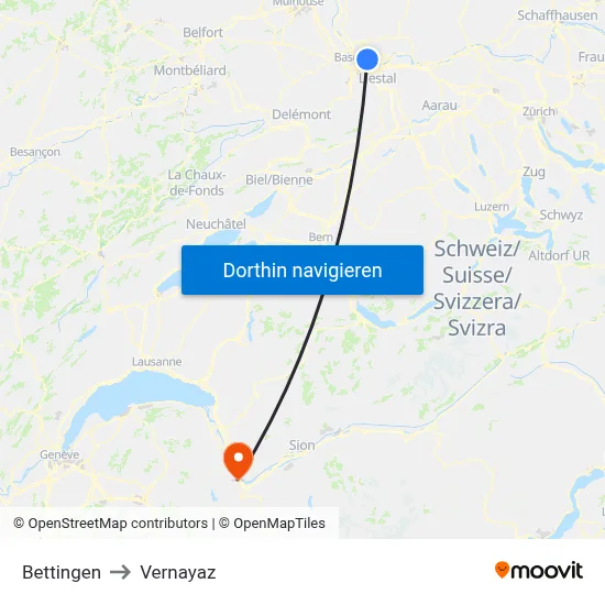 Bettingen to Vernayaz map