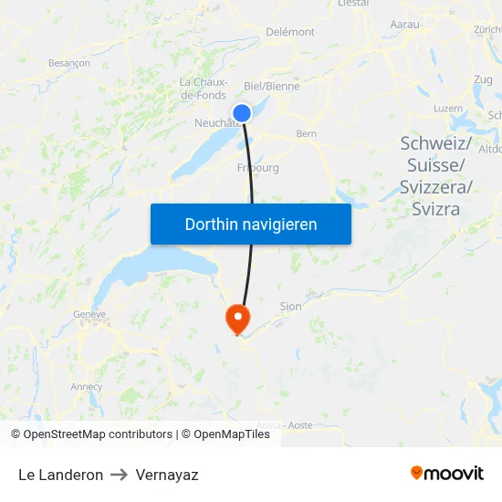 Le Landeron to Vernayaz map