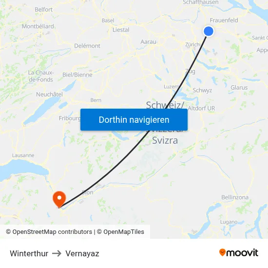 Winterthur to Vernayaz map
