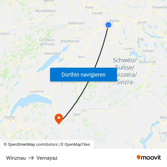 Winznau to Vernayaz map