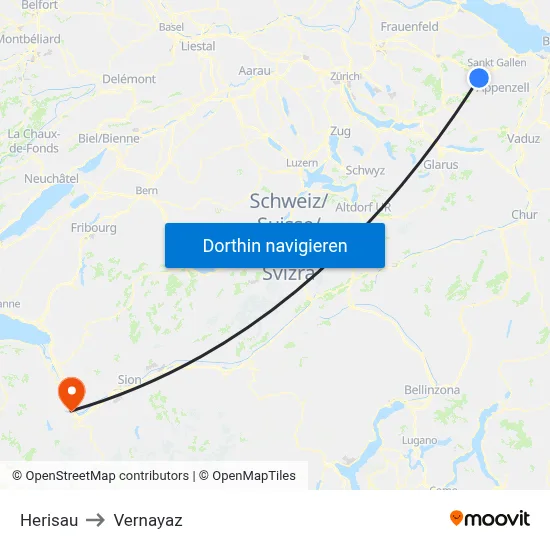 Herisau to Vernayaz map