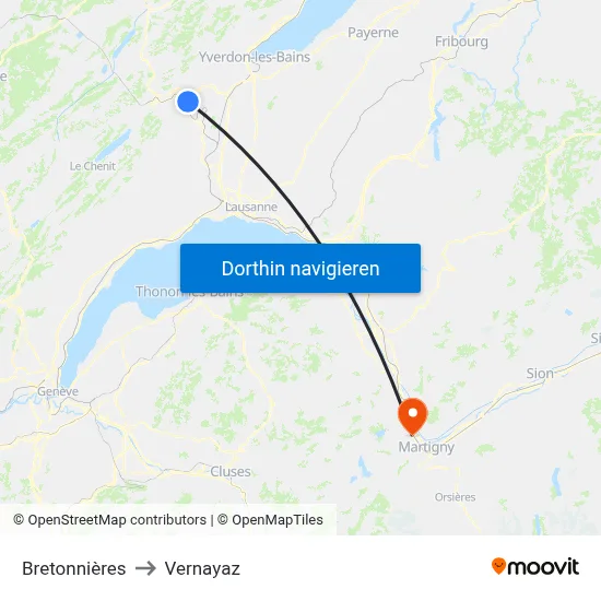 Bretonnières to Vernayaz map