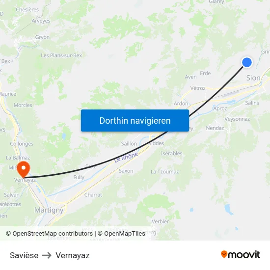 Savièse to Vernayaz map