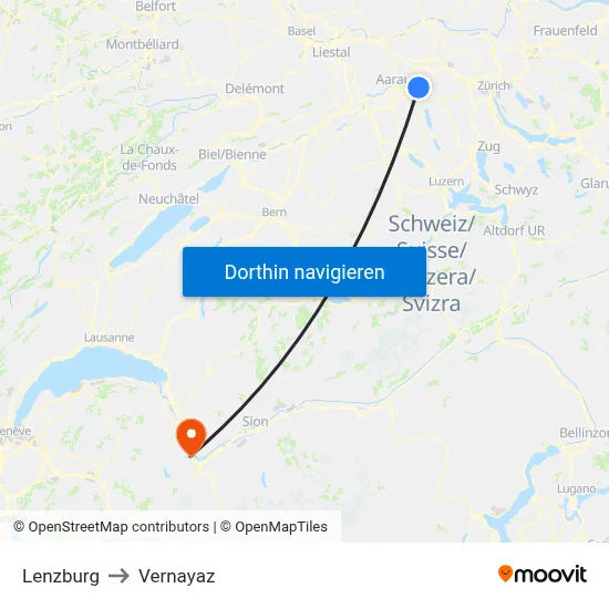 Lenzburg to Vernayaz map