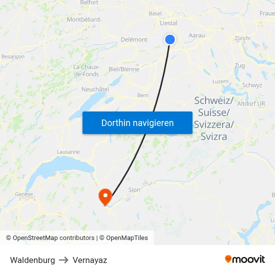 Waldenburg to Vernayaz map