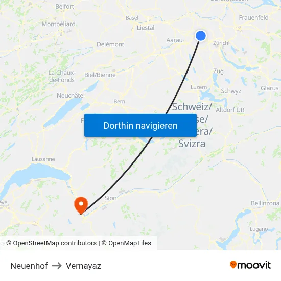 Neuenhof to Vernayaz map