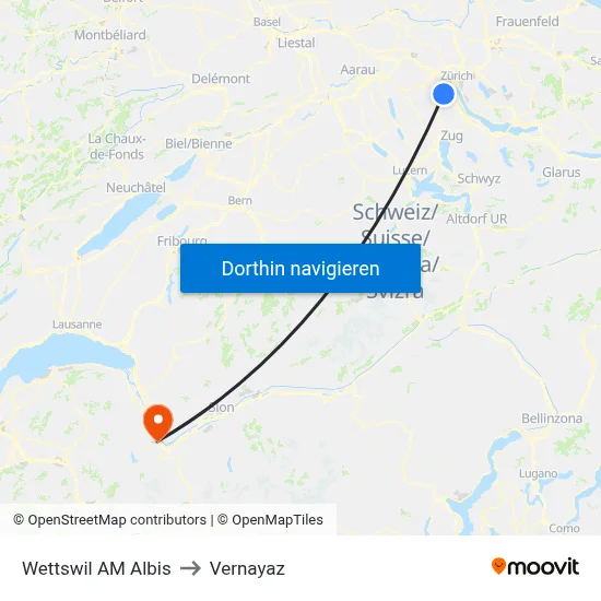 Wettswil AM Albis to Vernayaz map
