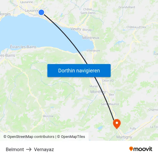 Belmont to Vernayaz map