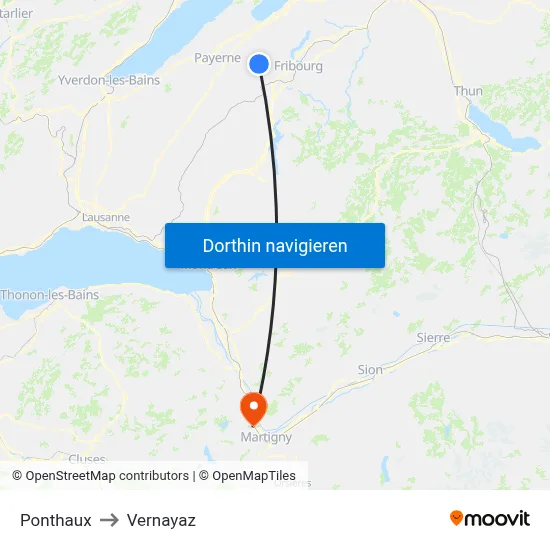 Ponthaux to Vernayaz map