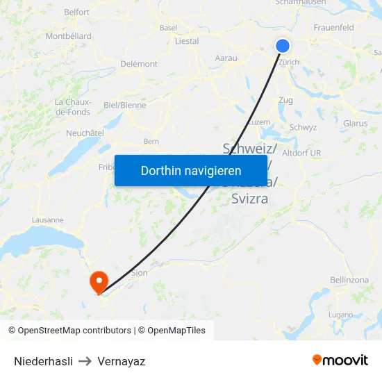Niederhasli to Vernayaz map