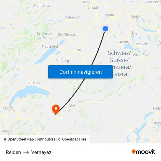 Reiden to Vernayaz map