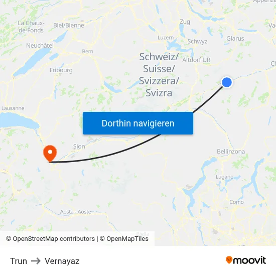 Trun to Vernayaz map