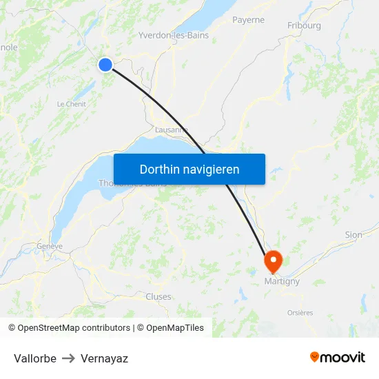 Vallorbe to Vernayaz map