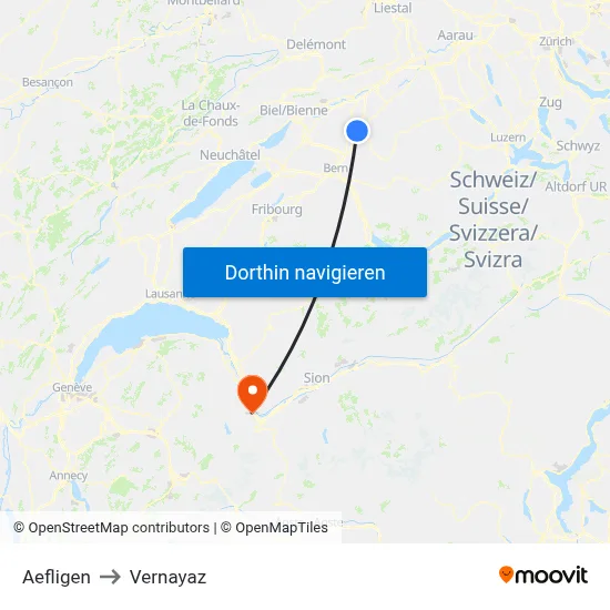 Aefligen to Vernayaz map