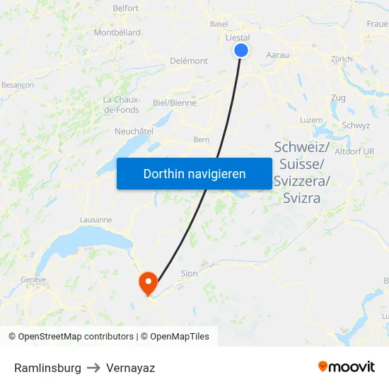 Ramlinsburg to Vernayaz map