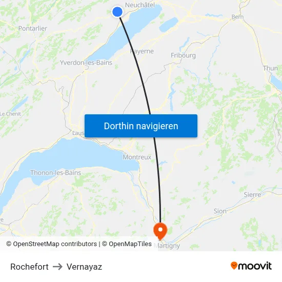 Rochefort to Vernayaz map