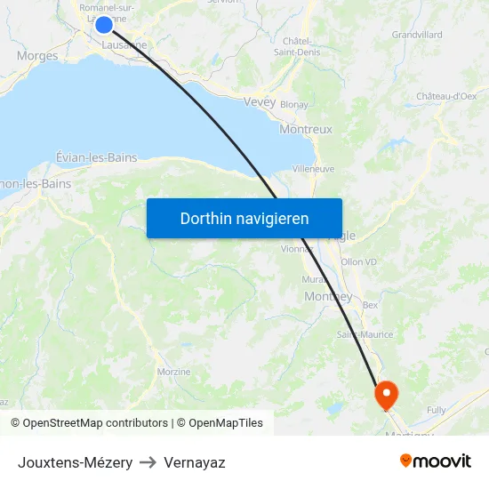 Jouxtens-Mézery to Vernayaz map