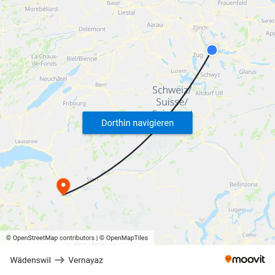 Wädenswil to Vernayaz map