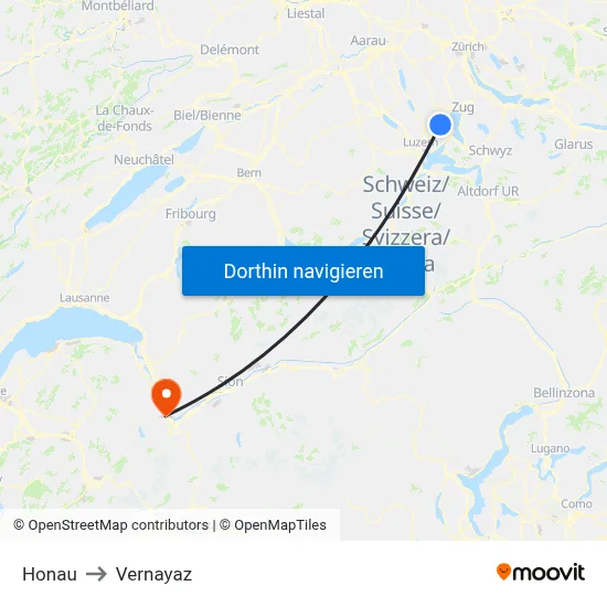 Honau to Vernayaz map