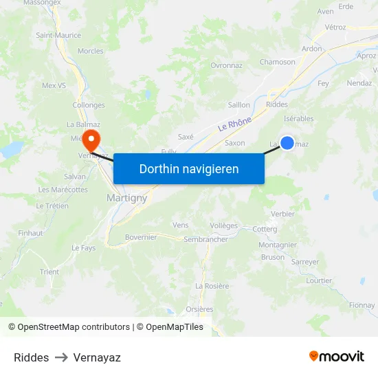Riddes to Vernayaz map