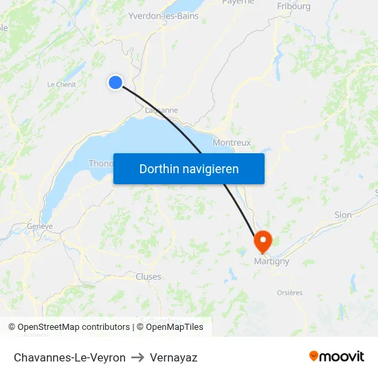 Chavannes-Le-Veyron to Vernayaz map