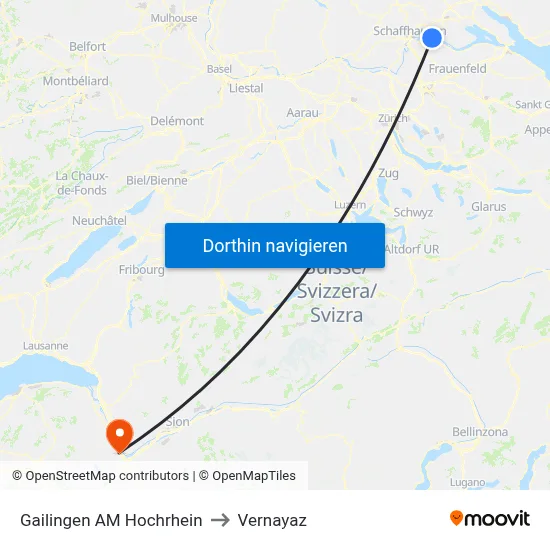 Gailingen AM Hochrhein to Vernayaz map