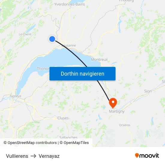 Vullierens to Vernayaz map