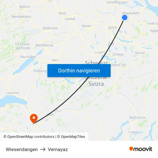 Wiesendangen to Vernayaz map