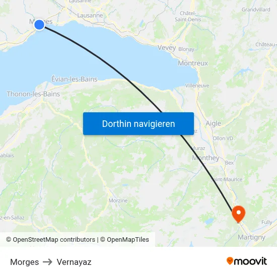 Morges to Vernayaz map