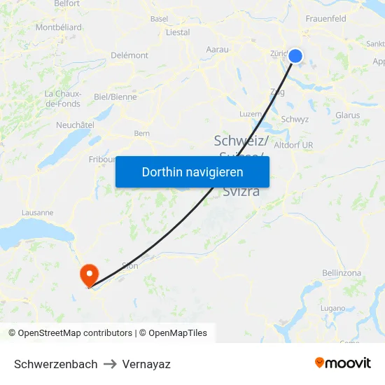 Schwerzenbach to Vernayaz map