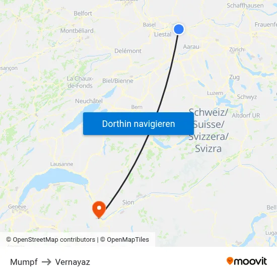 Mumpf to Vernayaz map