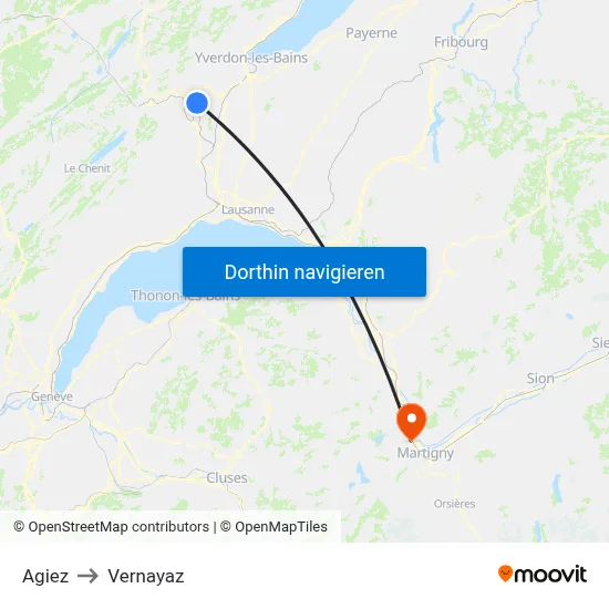 Agiez to Vernayaz map