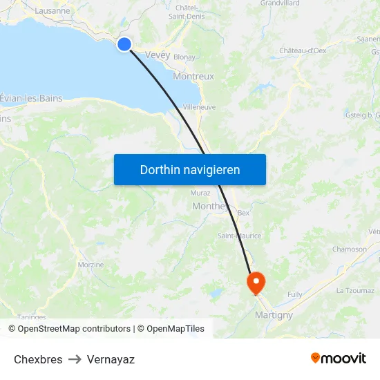 Chexbres to Vernayaz map