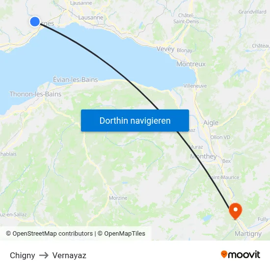 Chigny to Vernayaz map