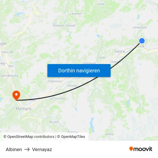 Albinen to Vernayaz map