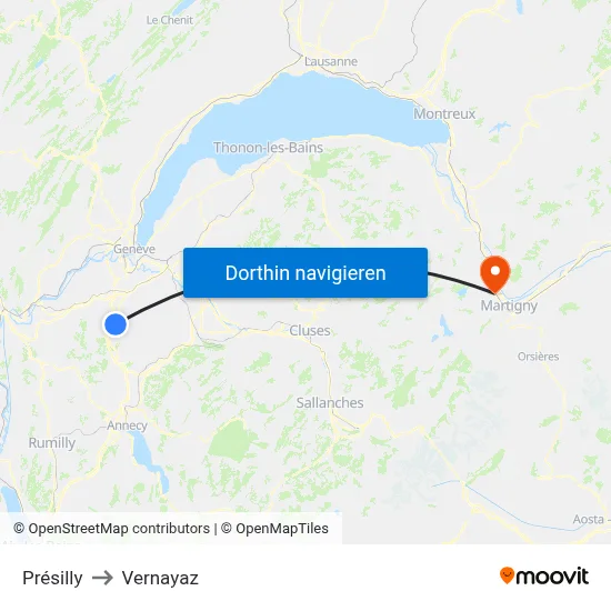 Présilly to Vernayaz map