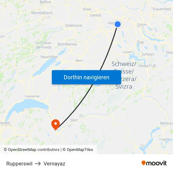 Rupperswil to Vernayaz map