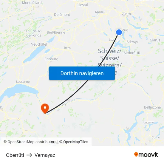 Oberrüti to Vernayaz map