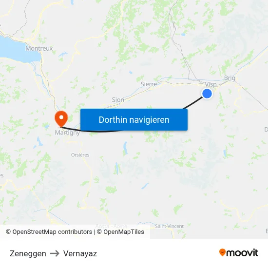Zeneggen to Vernayaz map