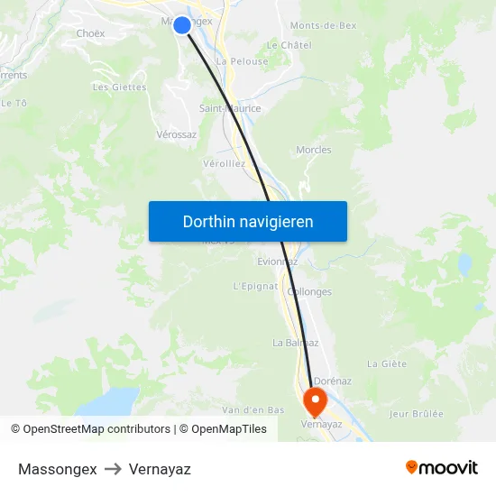 Massongex to Vernayaz map