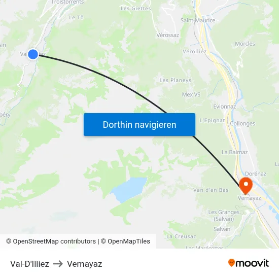 Val-D'Illiez to Vernayaz map