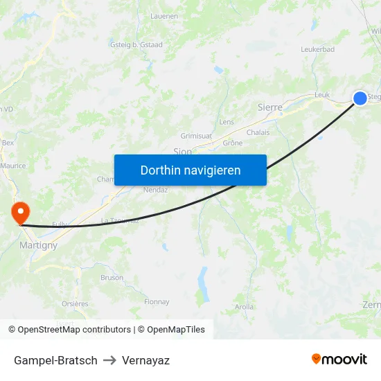 Gampel-Bratsch to Vernayaz map