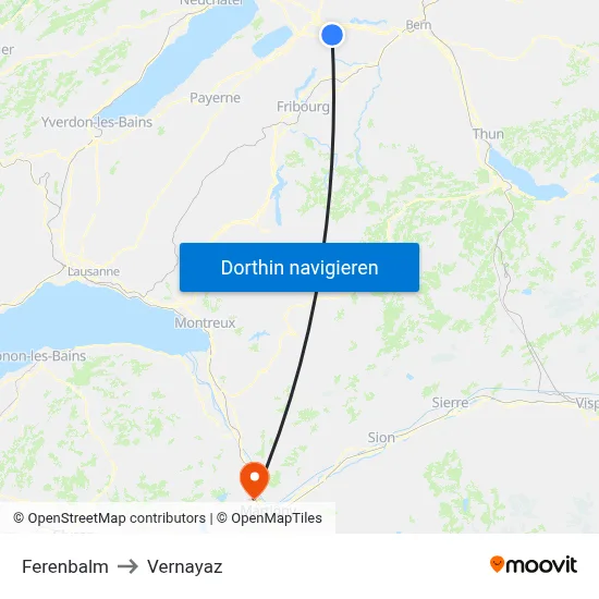 Ferenbalm to Vernayaz map