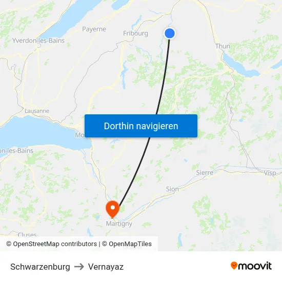 Schwarzenburg to Vernayaz map