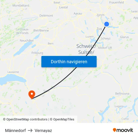 Männedorf to Vernayaz map